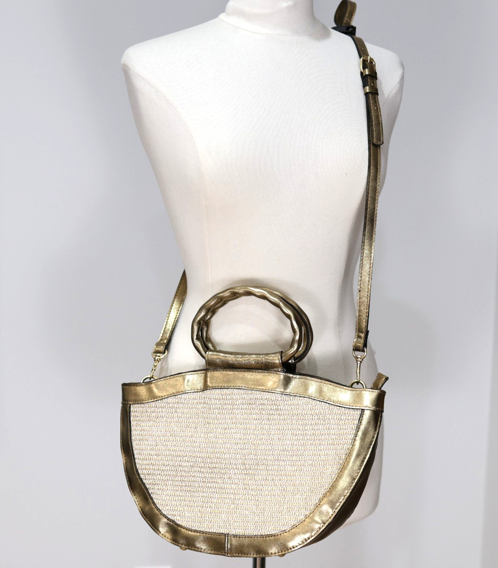 A0 Flawless PATRICA NASH Ossi Distressed Gold Metallic Satchel Crossbody Bag
